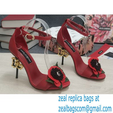Dolce & Gabbana DG Logo Heel 10.5cm Black Red Roses Sandals Red 2022 - Click Image to Close